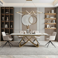 Table à manger rectangulaire extensible en pierre frittée avec base dorée au design italien moderne, livraison en 15 jours