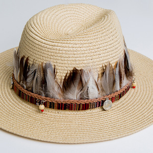 Sombrero de estilo étnico europeo y americano, banda fedora de <span class=keywords><strong>jazz</strong></span>, cinta con cinturón de plumas, decoración personalizada - Product Image 4