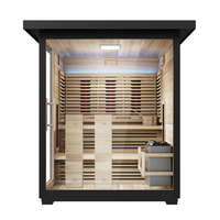 Sauna infrarouge extérieur pour 4 personnes, noir, sauna combiné extérieur avec éclairage LED, utilisation domestique et jardin, sauna vapeur traditionnel