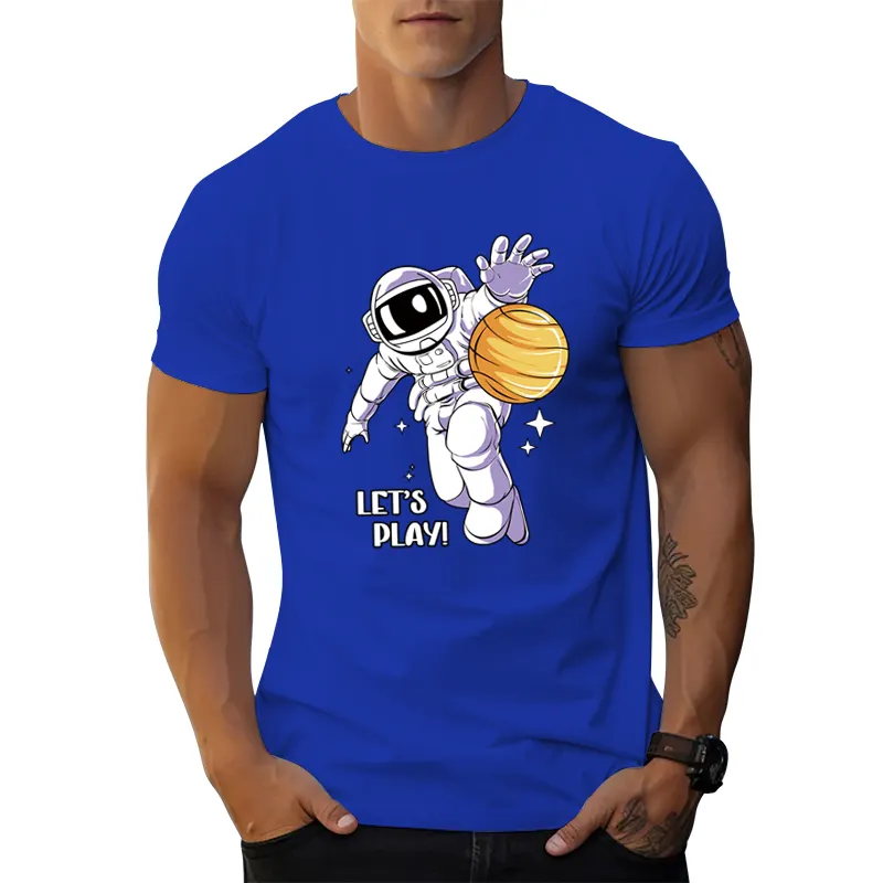 Erkek t-shirt toptan eğitim spor giyim astronotlar gezegen grafik t shirt ile oynamak baskı spor spor erkek t-shirt