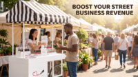 Kiosque mobile extérieur LED écologique pour la présentation de cosmétiques et de parfums avec auvent |   Stand de beauté personnalisé pour marché de rue