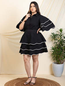 Women's Solid Thigh Length Shirt With Skirt <b>Ruffle</b> Sleeve Cord Set For Women Cotton Jumpsuits Western <b>Dress</b> for Women Stylish - Product Image 6