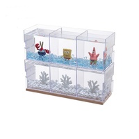 Aquarium Moderne Lumineux pour Poissons Betta, Petit Récipient Carré en Plastique et Verre pour Poissons Ornementaux d'Intérieur