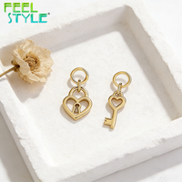 Pendentif Cœur en Acier Inoxydable 316 Plaqué Or PVD avec Clé d'Amour pour Collier et Bracelet DIY Bijoux Femme