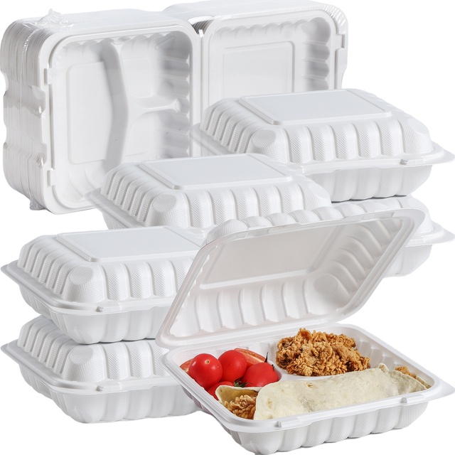 Disposable Restaurant Togo Container Plastic Plates Salad 3 Compartment Food Boxes Eco to Go Containers With Lids