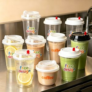 Vaso de Plástico PP Desechable Personalizable Blanco para Té de Burbujas, 360ml, 500ml, 700ml, para Té Boba, Café, Jugo, Transparente, Impreso, con Tapa y Pajita - Product Image 1