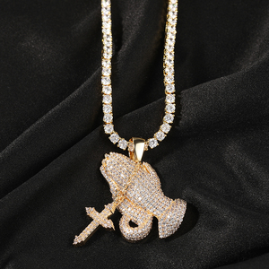 Collier pendentif en pierres <span class=keywords><strong>de</strong></span> zircone cubique, 8 pièces, pendentif mains, chapelet avec pendentif en croix - Product Image 5