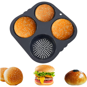 Nouveau design ménager : Moule à hamburger DIY, moule à muffins, moule à pâtisserie en silicone à trous ronds, outil de cuisson pour gâteaux - Product Image 1