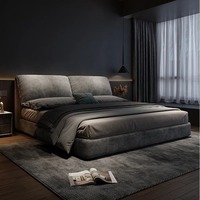 Cadre de lit plateforme Pillow-Back Cloud Soft avec rangement sous le lit, tête de lit capitonnée surdimensionnée, profil bas, sans sommier