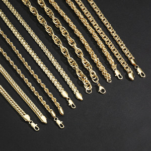 14K Gold Plated <b>Rope</b> <b>Chain</b> Necklace Multi Size Stainless Steel Twist Braided <b>Chain</b> Tarnish Free Hip Hop Jewelry for Men - Product Image 6