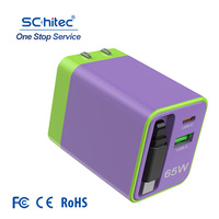 Schitec Dual 65W Cargador rápido Cable DE DATOS retráctil Color personalizable 100W USBA + C Cargador de pared USB EVA Color a juego