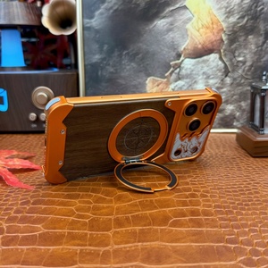 เคสแม่เหล็กแผ่นหลังไม้วอลนัทใหม่สำหรับ iPhone 17 13 14 15 16 Pro Max พร้อม 360 °   ขาตั้งโทรศัพท์แบบวงแหวน อลูมิเนียมอัลลอยด์ ฝาครอบไร้ขอบ - Product Image 5