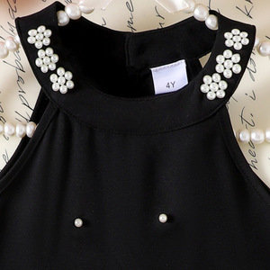 Vestido de Princesa con Cuello Halter y Perlas para Niñas, Estilo Europeo y Americano, con Volantes, Elegante y a la Moda, Ropa Infantil de Verano - Product Image 4