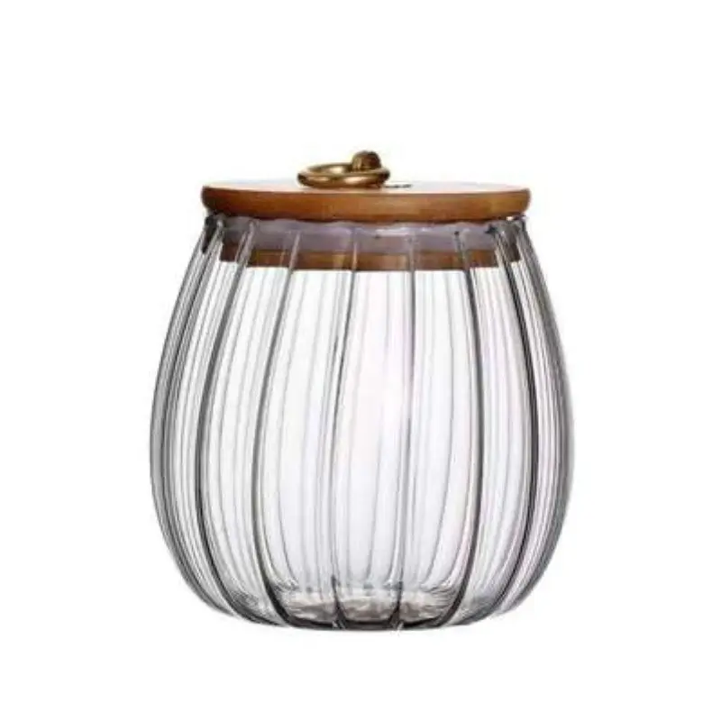Custom Size Round Clear Glass Jars Air-Tight Canisters for Kitchen Food Storage with Natural Bamboo Lids