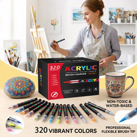 Marqueurs acryliques à pointe flexible, 320 couleurs, encre à base d'eau, pour peinture sur roche, verre, bois, céramique, toile, art DIY