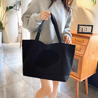 Tas Belanja Kanvas Katun Warna Solid 12oz/16oz Kapasitas Besar untuk Wanita, Tas Tote Katun yang Dapat Digunakan Kembali dengan Logo Cetak Kustom