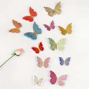Toptan kelebek 3D hollow kağıt kelebek düğün festivali dekorasyon ev duvar çıkartmaları