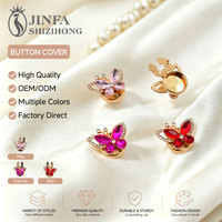 JFRB096 Kancing Logam Kristal Kupu-kupu yang Dapat Dilepas untuk Wanita, Penutup Kancing Baju, Gaun Pengantin