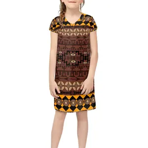4-14Y女孩公主裙复古非洲部落夏季短袖婴儿连衣裙吊舱定制生日派对儿童服装