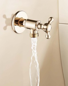 Robinet d'arrêt triangulaire français doré champagne pour eau chaude/froide, robinet de luxe en laiton chromé pour toilettes domestiques, garantie 3 ans - Product Image 5