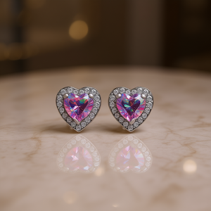 Boucles d'oreilles clous en cristal cœur E392, strass multicolores, pour femme, romantiques, à porter au quotidien, sertissage griffe - Product Image 2