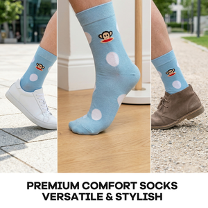 Calcetines Paul <span class=keywords><strong>Frank</strong></span> Julius Monkey, Lindos Calcetines de Dibujos Animados con Rayas Azules y Blancas y Puntos, Casuales, de Algodón y Elastano, Transpirables, con Licencia IP - Product Image 3