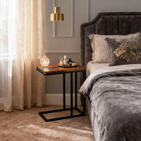 Maison Naturelle Bois de Noyer Noir et Résine Epoxy Petite Table Basse d'Appoint en Forme de C pour Salon Chambre à coucher Chevet