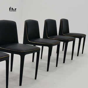 Modern Black PU Leather <b>Dining</b> <b>Chair</b> Gold Trim Integrated Frame Upholstered Side <b>Chair</b> for Restaurant Hotel - Product Image 4