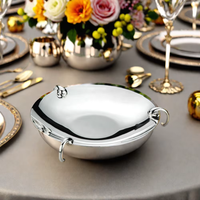 Plateau de service rond en métal plaqué argent avec support pour mariage, fête, décoration de table de luxe