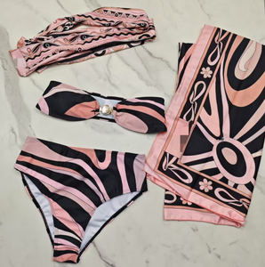 Ensemble de <span class=keywords><strong>maillot</strong></span> de bain 4 pièces sexy pour femme avec <span class=keywords><strong>bandeau</strong></span>, taille haute, bikini de créateur et foulards - Product Image 4