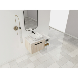 Modern Design Float Bathroom Vanity With Ceramic Sink White Stone Slab <b>Small</b> Storage <b>Shelves</b> Soft Close - Product Image 5