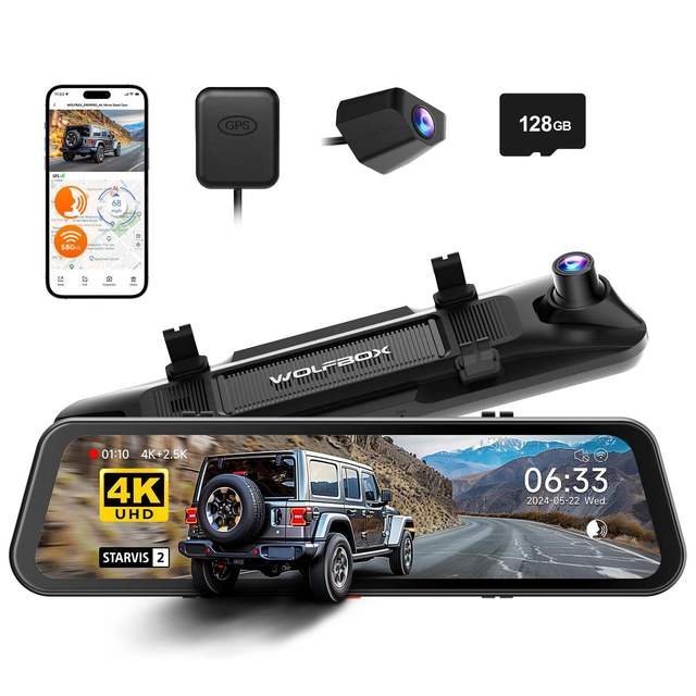 Wolfbox G900PRO Distributor Night Vision 12 Inch 4k Black Rearview Mirror Dual Dash Cam Car Black Box with Gps