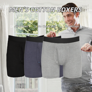 <b>Mens</b> Cotton <b>Boxer</b> Briefs Mid Rise <b>Long</b> Leg Anti Chafing Functional Fly Knitted Underwear Custom Comfort Casual Apparel Wear XLXX - Product Image 2