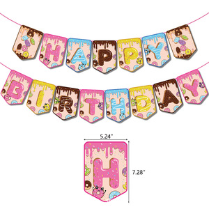 Kit de Décorations d'Anniversaire Thème Donut pour Enfants : Bannière, Décoration de Gâteau, Drapeaux, Ballons, Fournitures Rose Glacé et Confettis - Product Image 4