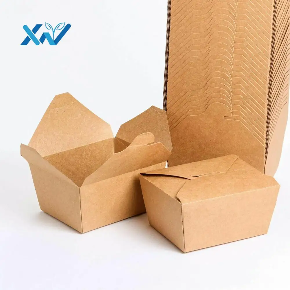 Cheap Custom Logo Brown Kraft Paperboard Bolsas Papel Catering Takeout To Go Paper Takeaway Burger Meal Cake Food Container Box