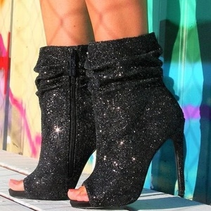 Botines de Mujer Talla Grande 47, Elegantes y Brillantes, con Cierre Lateral, Punta Redonda Abierta, Tacón Alto y Fino, con Cristales - Product Image 3