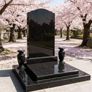 Lápida de Granito Negro Japonés Personalizada con Jarrón y Tallado de <span class=keywords><strong>Flores</strong></span> para Cementerio - Product Image 5