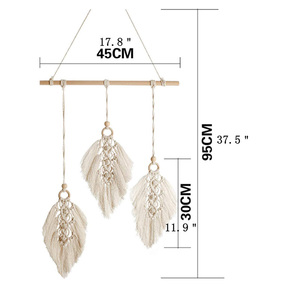 <span class=keywords><strong>Tapiz</strong></span> Decorativo de Macramé de Algodón con Borlas de 3 Hojas, Adorno de Pared Tejido para Apartamento o Dormitorio - Product Image 4
