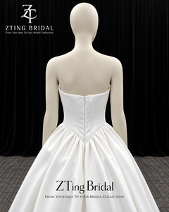 Satin-Ballkleid Hochzeitskleid Trägerloses Sweetheart-Korsett Brautkleid mit Langer Schleppe OEM ODM Maßanfertigung - Product Image 4