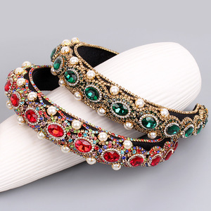 Hua Liyu Diadema barroca con perlas y diamantes de imitación, accesorio para el cabello para mujer, color plateado, champán, rojo, verde, HH0177 - Product Image 2