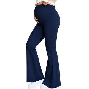 Leggings de yoga de maternité noir, bleu, gris, marron avec ceinture de soutien croisée pour le ventre, taille haute, coupe évasée, style européen et américain - Product Image 2