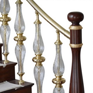 Balustrade d'escalier en verre de luxe, finition dorée, balustre décoratif en cristal et fer, balustrade d'escalier moderne pour intérieur - Product Image 2