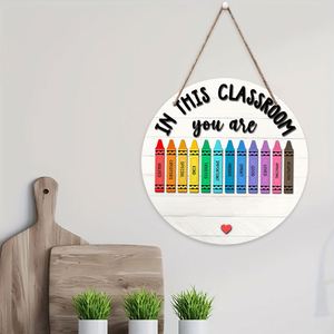 Round Wooden Classroom Welcome Sign Back to School Door Hanger <b>Teacher</b> Appreciation <b>Gift</b> Customizable Chalkboard Decor in Stock - Product Image 4