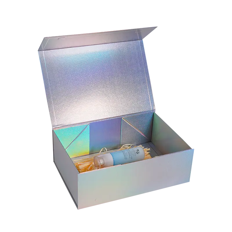 Op Maat Gemaakte Luxe Magnetische Geschenkdoos Groothandel Geschenkdozen Met Magnetisch Deksel Gerecycled Hologram Regenboog Kleur Laser Make-Up Cos