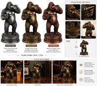 Statue de gorille en résine dorée antique personnalisée, buvant de la bière avec un cigare, figurine Roi de la Forêt pour la décoration de bar et de maison