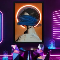 Peinture murale abstraite moderne avec néon LED, portrait, peinture murale, grande impression UV LED sur toile, art mural pour la décoration murale de la maison et du bar