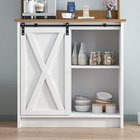 Porte de Grange Coulissante Rustique en Bois Massif Ferme Café Bar Armoire Huche Table De Rangement Buffet avec 6 Crochets pour Salon