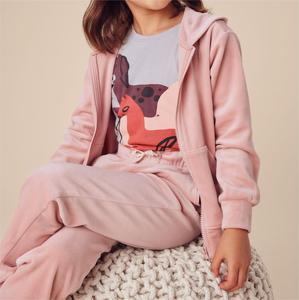 Pantalon personnalisé OEM ODM couleur rose unie pantalon de bonne qualité pantalon de survêtement en velours pantalon de pyjama de <span class=keywords><strong>jogging</strong></span> en velours pour filles - Product Image 3