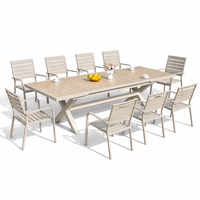 Ensemble de table extérieure en plastique et bois extensible, durable, résistant aux intempéries, pour terrasse, jardin, salon, salle à manger, 6-8 personnes