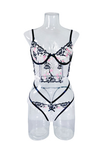 Ensemble de lingerie pour femmes, style doux et tendance, dentelle brodée, sous-vêtements sexy pour femmes - Product Image 5